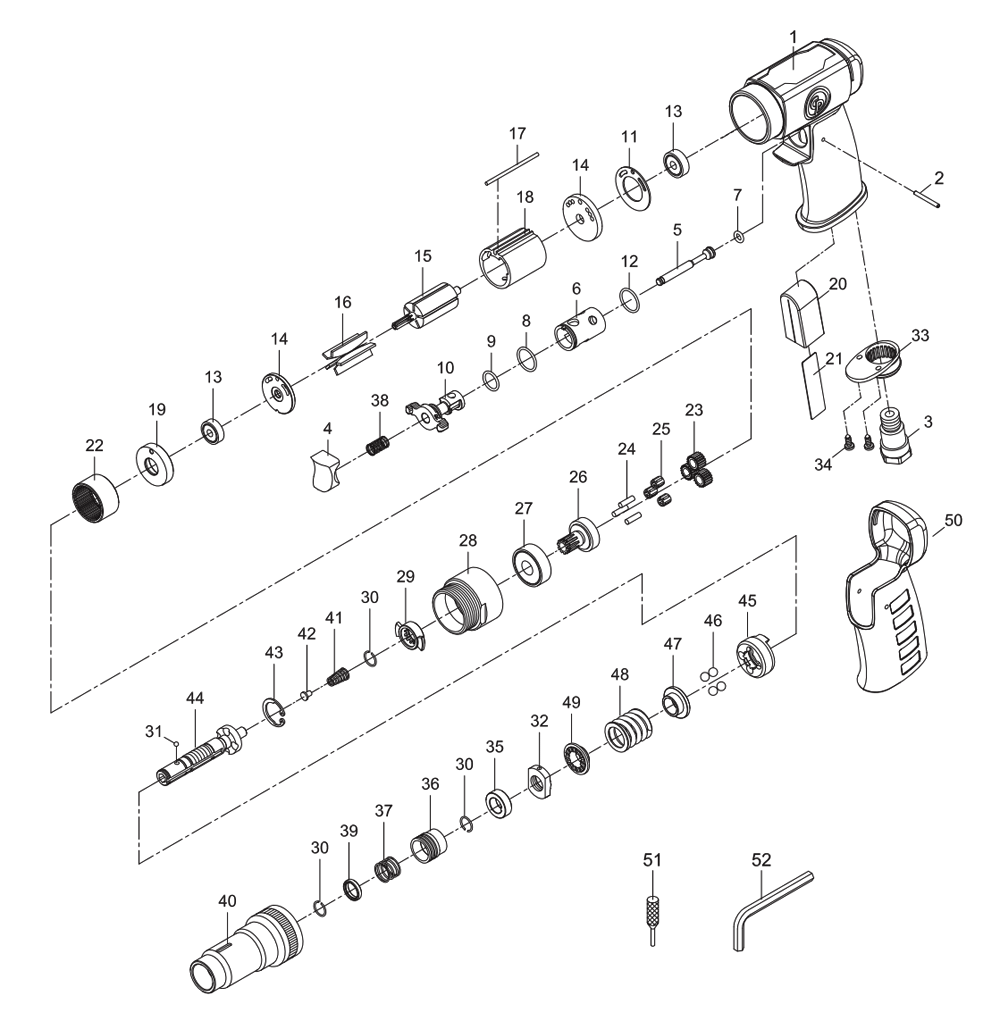 Fig-0 Diagram and Parts List for CP2816  Chicago Pneumatic Screwdriver